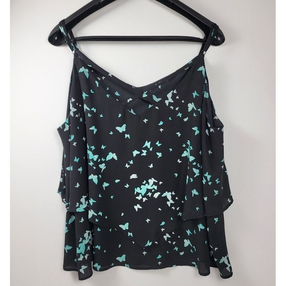 Torrid Butterfly Georgette Double Layer Cami Womens Plus 5 Black Blue Top Blouse - Picture 2 of 10